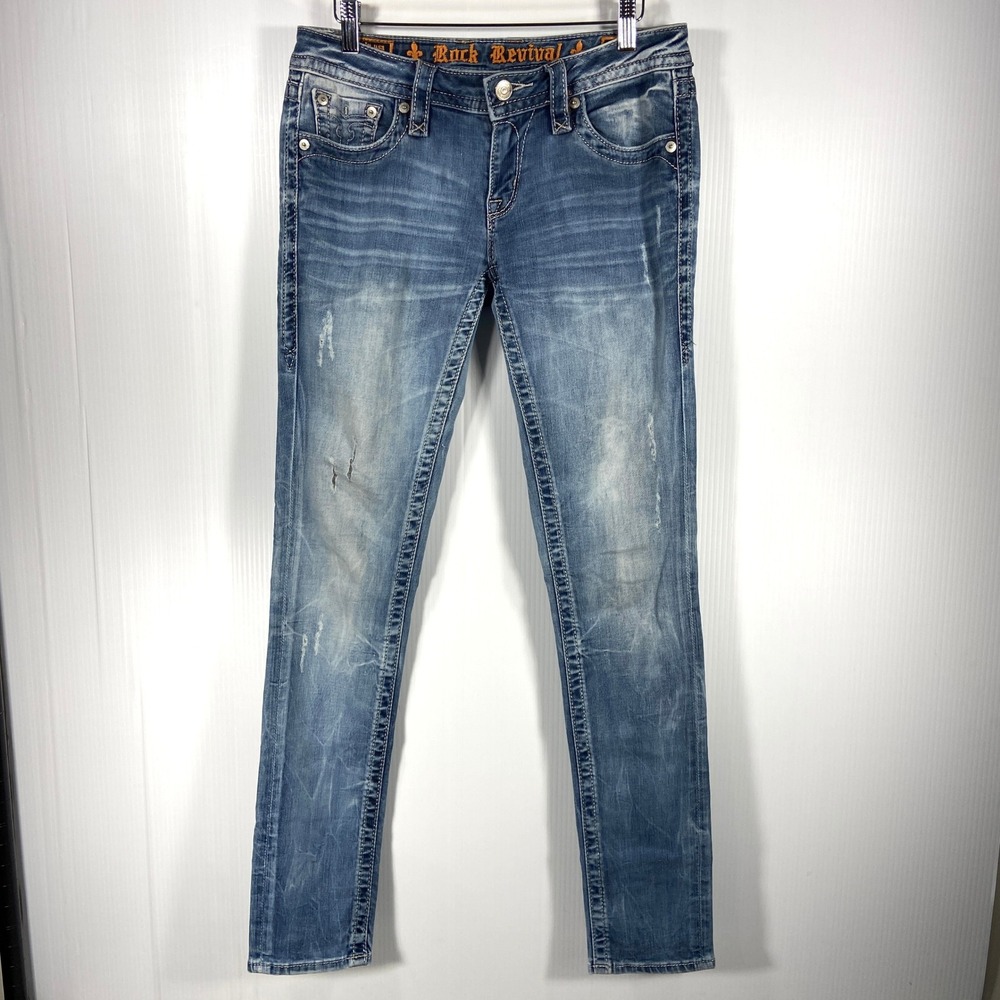 Rock Revival‎ Alivia Low Rise Skinny Blue Denim Jeans Womens 28